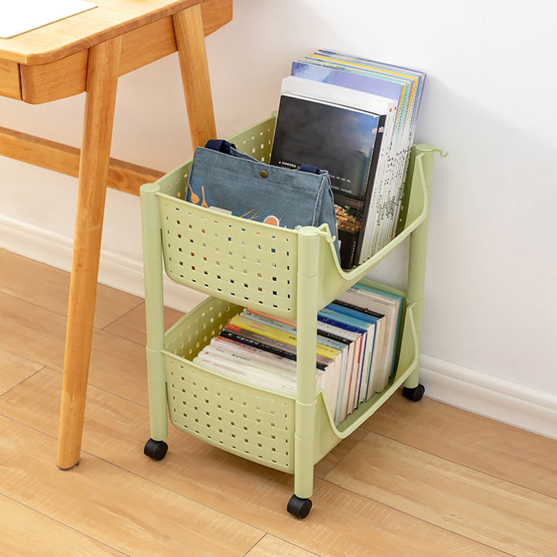 Plastic Standard Bookcase Contemporary Style Open Back Bookshelf with Wheels