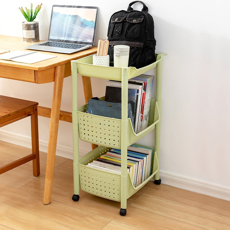 Plastic Standard Bookcase Contemporary Style Open Back Bookshelf with Wheels