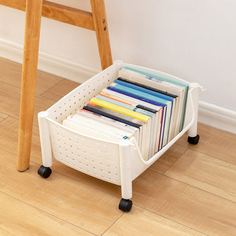 Plastic Standard Bookcase Contemporary Style Open Back Bookshelf with Wheels