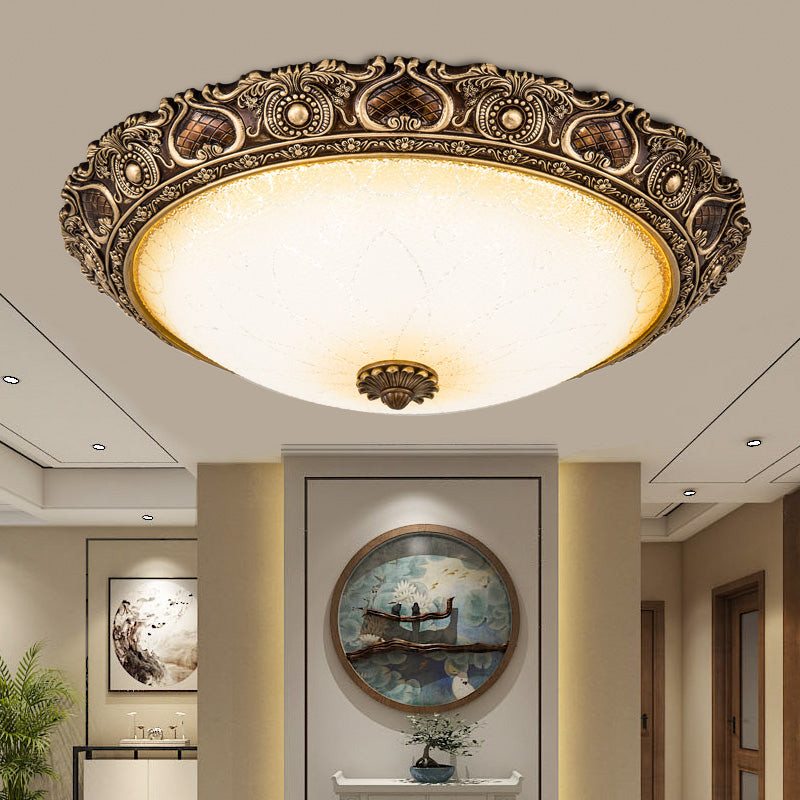 Bronze Resin Flush Ceiling Light Traditional 1-Head Dome Flush Mount Lamp with Glass Shade