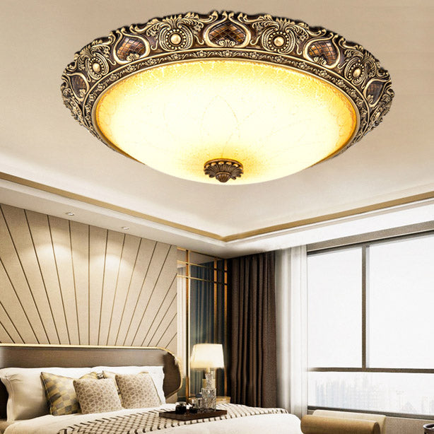 Bronze Resin Flush Ceiling Light Traditional 1-Head Dome Flush Mount Lamp with Glass Shade