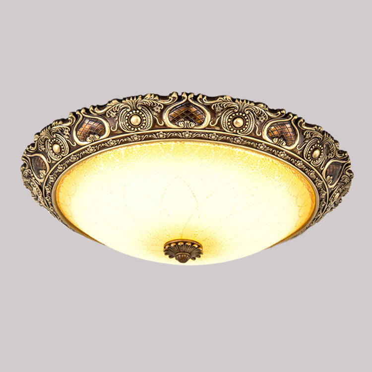 Bronze Resin Flush Ceiling Light Traditional 1-Head Dome Flush Mount Lamp with Glass Shade