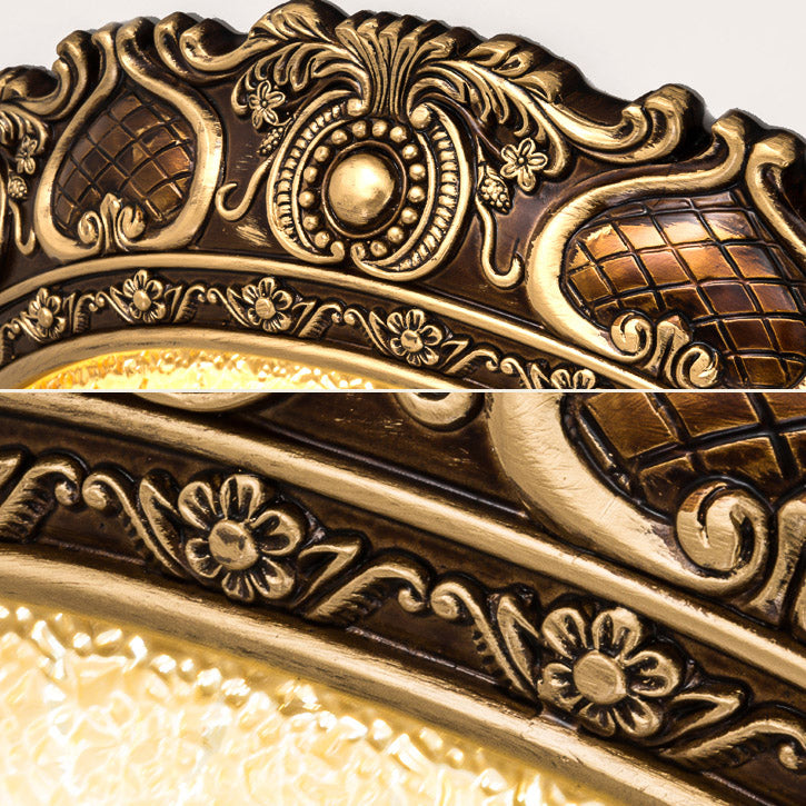 Bronze Resin Flush Ceiling Light Traditional 1-Head Dome Flush Mount Lamp with Glass Shade