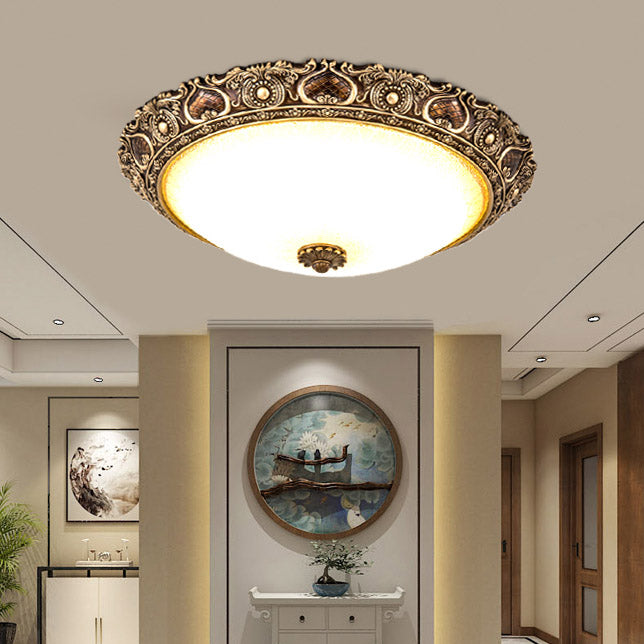 Bronze Resin Flush Ceiling Light Traditional 1-Head Dome Flush Mount Lamp with Glass Shade