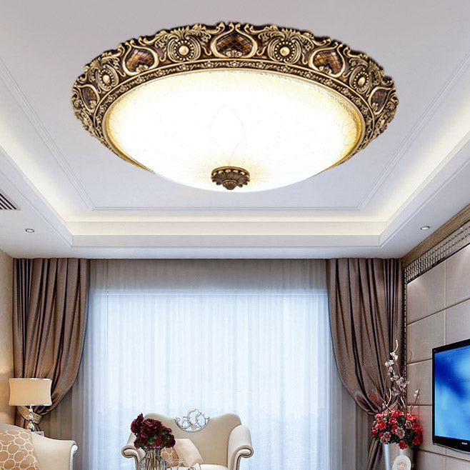 Bronze Resin Flush Ceiling Light Traditional 1-Head Dome Flush Mount Lamp with Glass Shade
