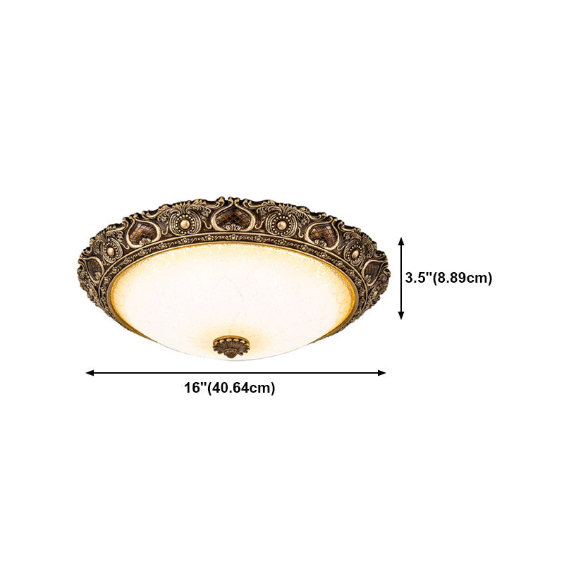 Bronze Resin Flush Ceiling Light Traditional 1-Head Dome Flush Mount Lamp with Glass Shade