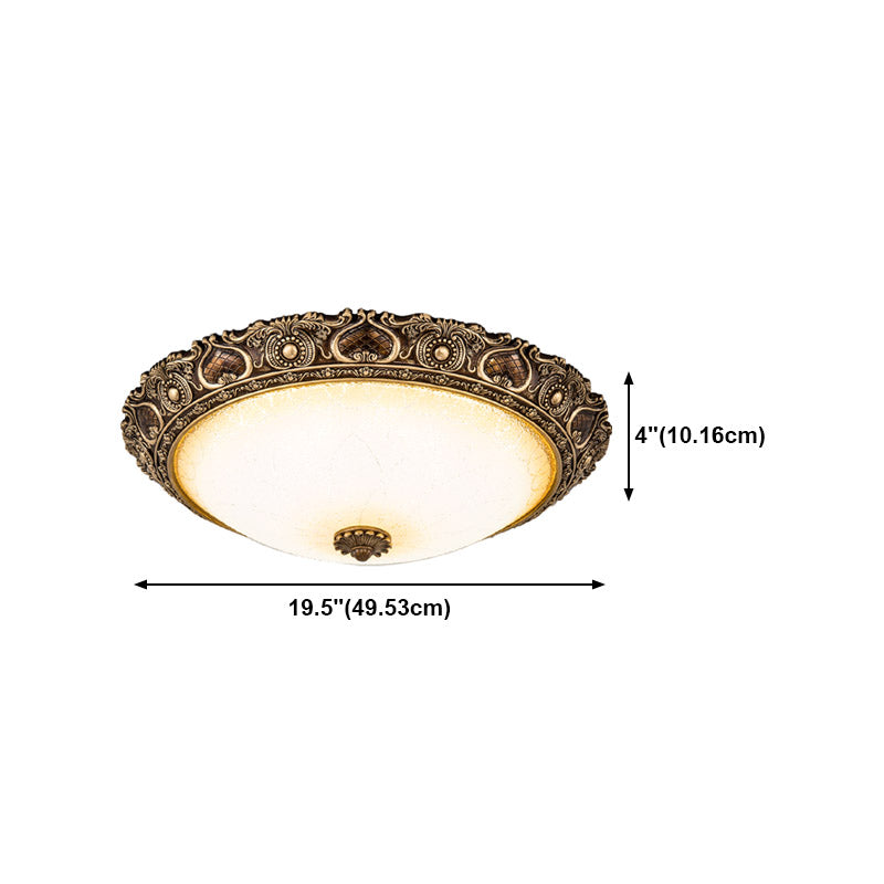 Bronze Resin Flush Ceiling Light Traditional 1-Head Dome Flush Mount Lamp with Glass Shade