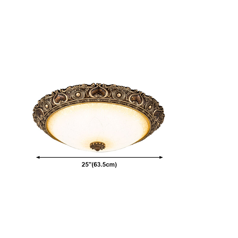 Bronze Resin Flush Ceiling Light Traditional 1-Head Dome Flush Mount Lamp with Glass Shade