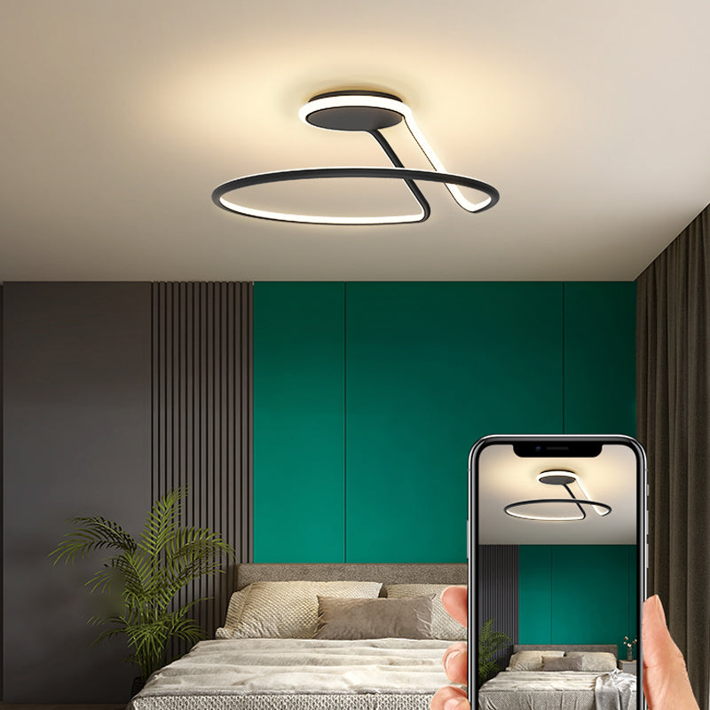 Line Shape LED Ceiling Lamp Modern Iron 1 Light Flush Mount for Bedroom