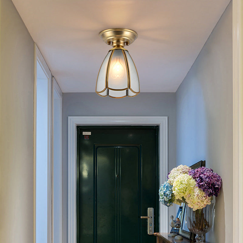 Glass Shaded Close to Ceiling Lighting Vintage-Style Aisle Close to Ceiling Light in Gold