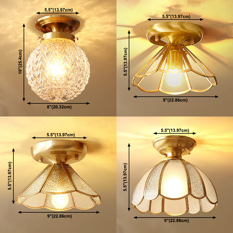 Glass Shaded Close to Ceiling Lighting Vintage-Style Aisle Close to Ceiling Light in Gold