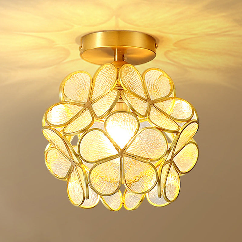 Glass Shaded Close to Ceiling Lighting Vintage-Style Aisle Close to Ceiling Light in Gold