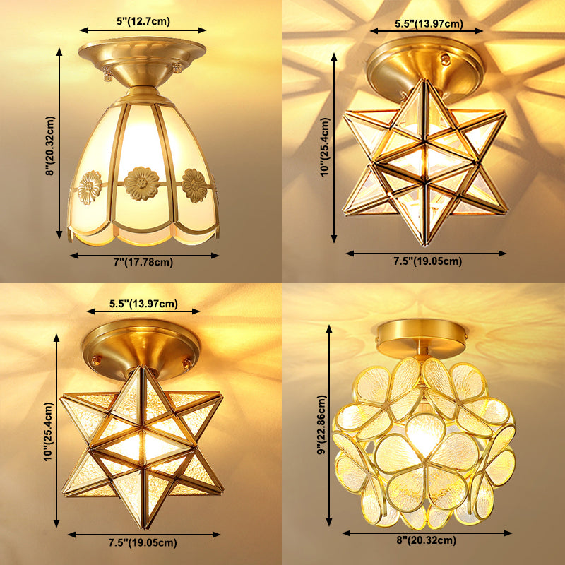 Glass Shaded Close to Ceiling Lighting Vintage-Style Aisle Close to Ceiling Light in Gold