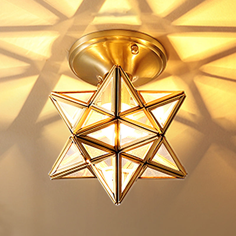 Glass Shaded Close to Ceiling Lighting Vintage-Style Aisle Close to Ceiling Light in Gold