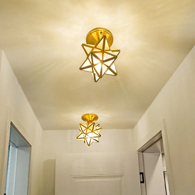 Glass Shaded Close to Ceiling Lighting Vintage-Style Aisle Close to Ceiling Light in Gold