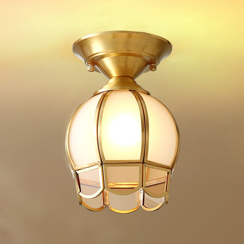 Glass Shaded Close to Ceiling Lighting Vintage-Style Aisle Close to Ceiling Light in Gold