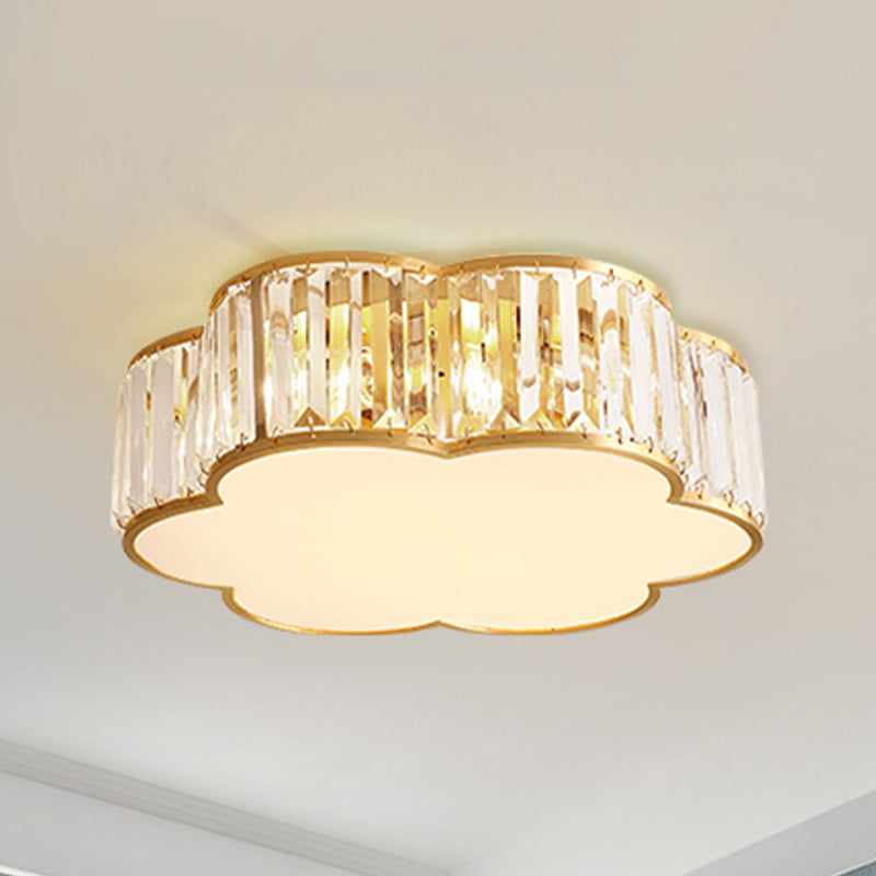 Shaded Glass Close to Ceiling Light Vintage Bedroom Ceiling Light Fixture in Gold