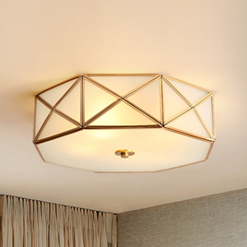 Shaded Glass Close to Ceiling Light Vintage Bedroom Ceiling Light Fixture in Gold