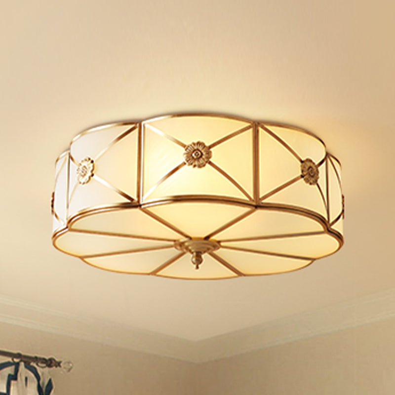 Shaded Glass Close to Ceiling Light Vintage Bedroom Ceiling Light Fixture in Gold