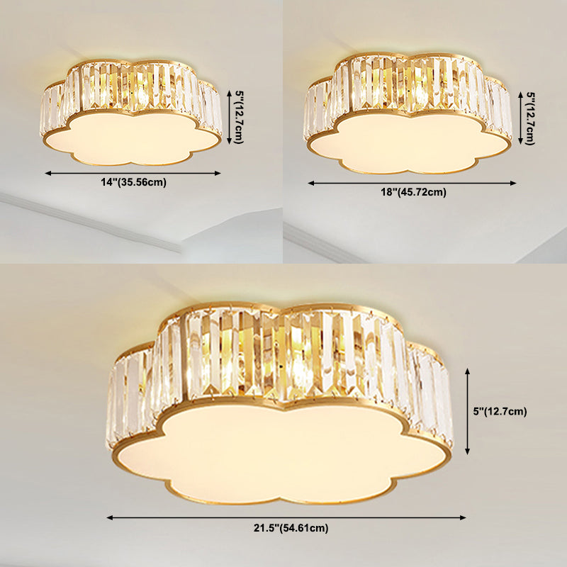 Shaded Glass Close to Ceiling Light Vintage Bedroom Ceiling Light Fixture in Gold