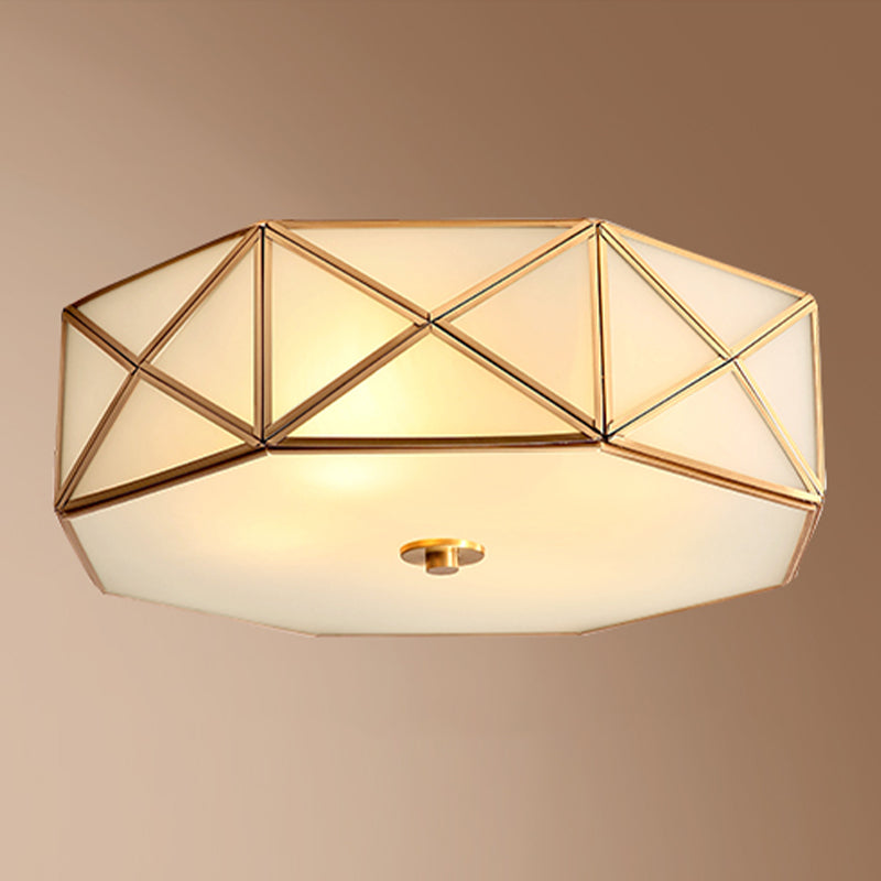 Shaded Glass Close to Ceiling Light Vintage Bedroom Ceiling Light Fixture in Gold