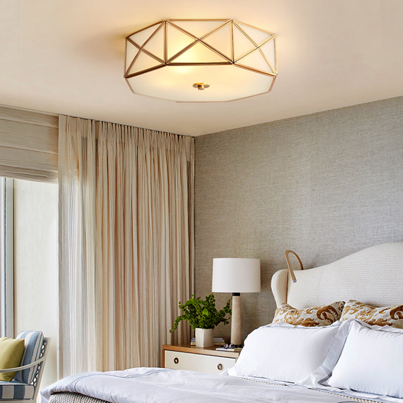 Shaded Glass Close to Ceiling Light Vintage Bedroom Ceiling Light Fixture in Gold