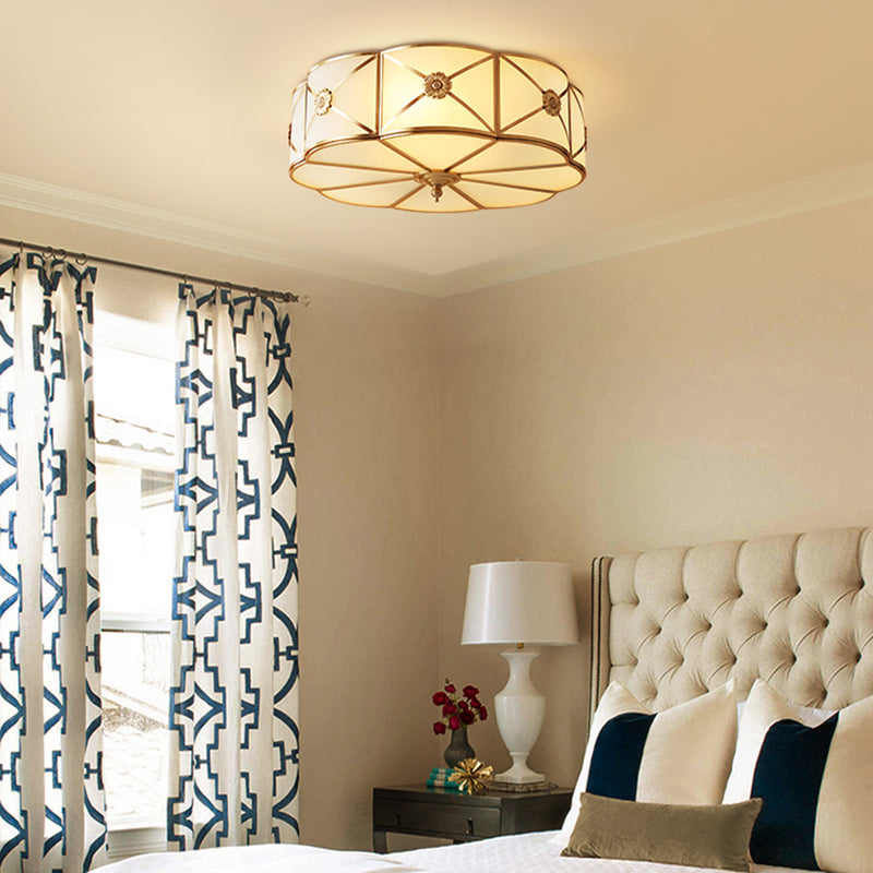 Shaded Glass Close to Ceiling Light Vintage Bedroom Ceiling Light Fixture in Gold