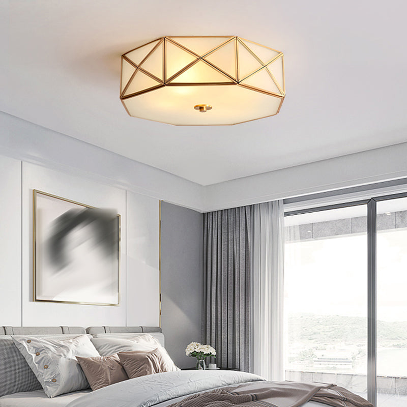 Shaded Glass Close to Ceiling Light Vintage Bedroom Ceiling Light Fixture in Gold