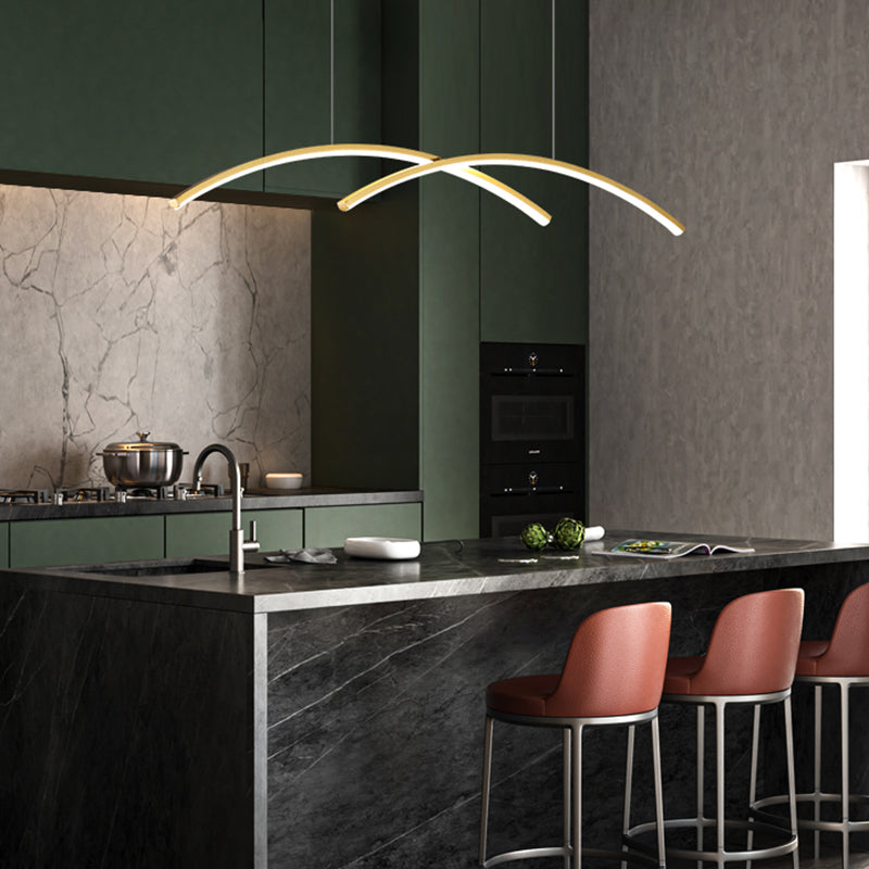 Contemporary Island Light Linear Metal 2 Light Island Lights for Kitchen