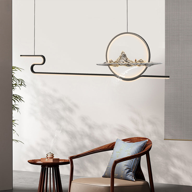 Contemporary Metal 2 Light Pendant Lights Linear Island Light Fixtures for Kitchen