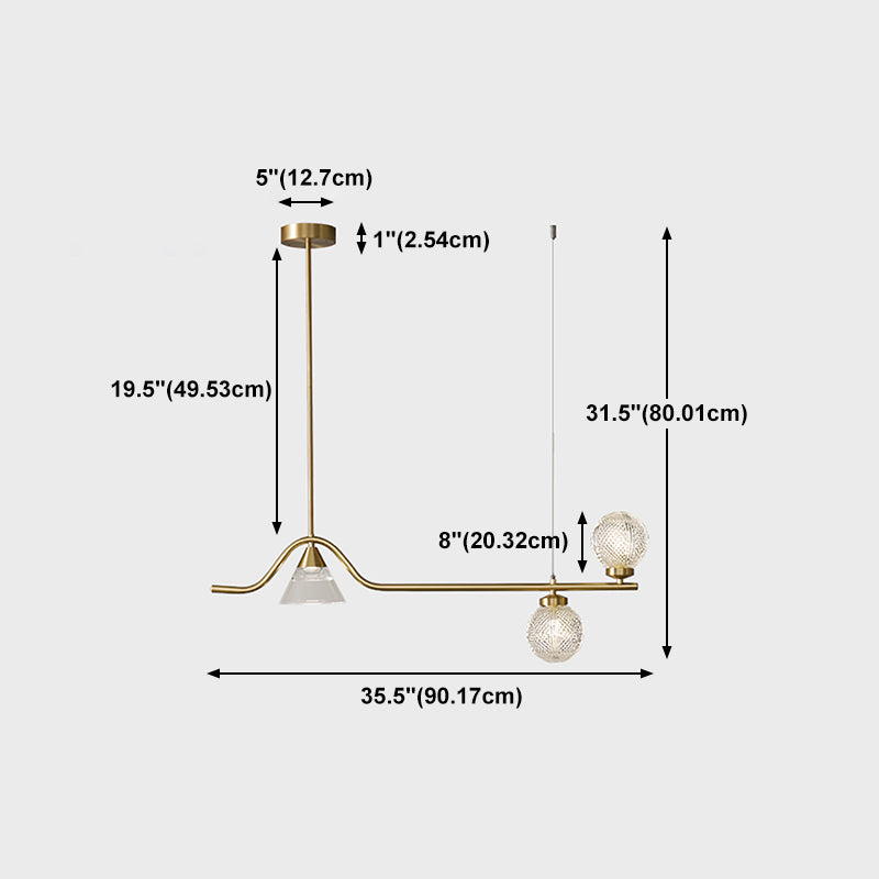 Gold Island Lights Modern Multi-Head Geometry Restaurant Hanging Lamps with Glass Shade