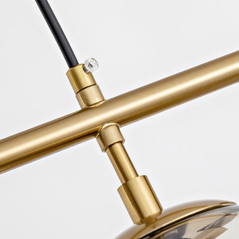 Gold Metal Island Light Modern 6-Head Restaurant Hanging Lamps with Globe Glass Shade