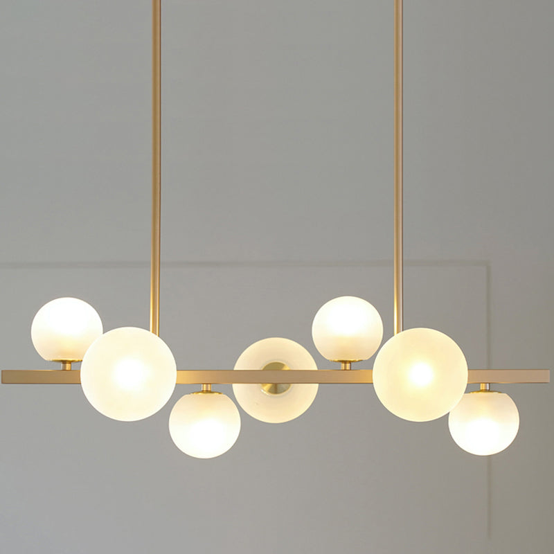 Gold Metal Island Lights Modern Multi-Head Restaurant Hanging Lamps with Globe Glass Shade