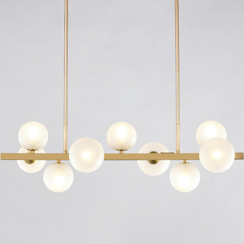 Gold Metal Island Lights Modern Multi-Head Restaurant Hanging Lamps with Globe Glass Shade