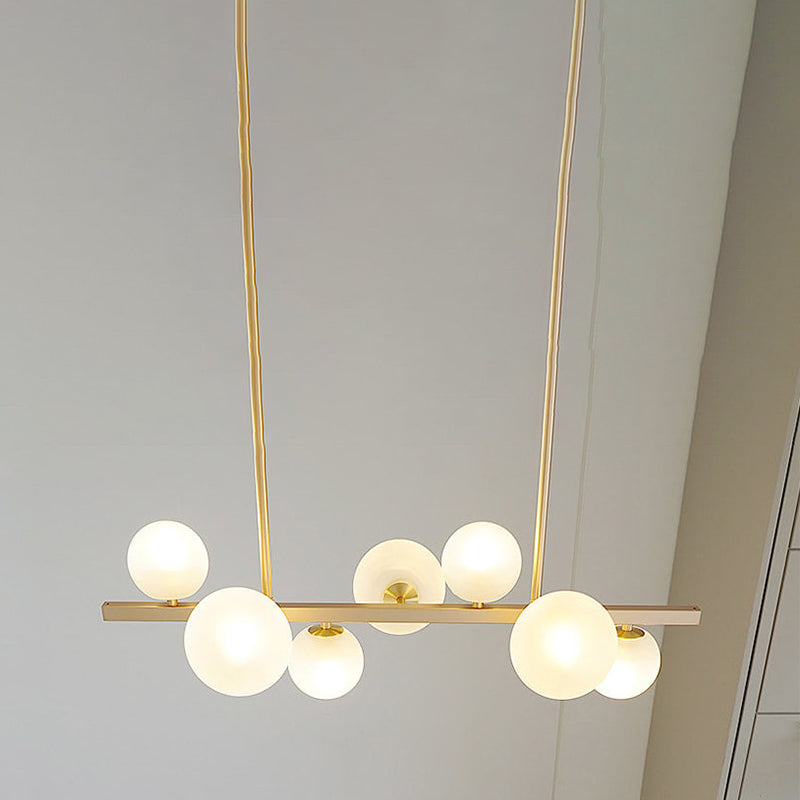 Gold Metal Island Lights Modern Multi-Head Restaurant Hanging Lamps with Globe Glass Shade