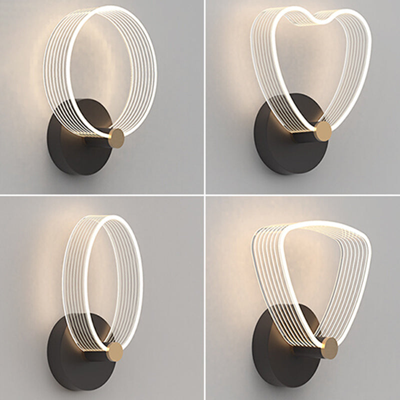 Metal Geometric Wall Light Nordic Style LED Wall Sconce in Black for Bedroom