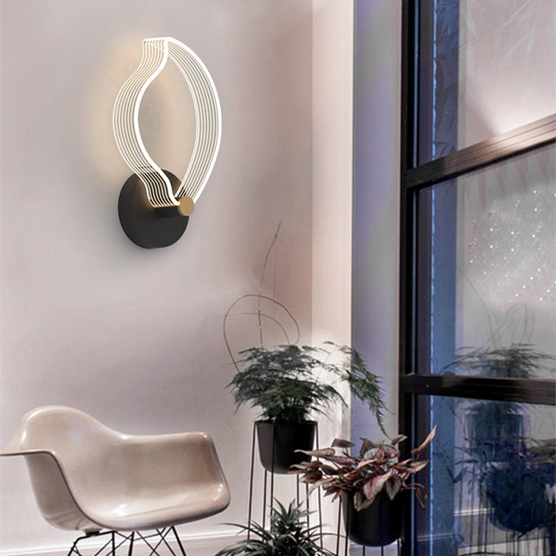 Metal Geometric Wall Light Nordic Style LED Wall Sconce in Black for Bedroom