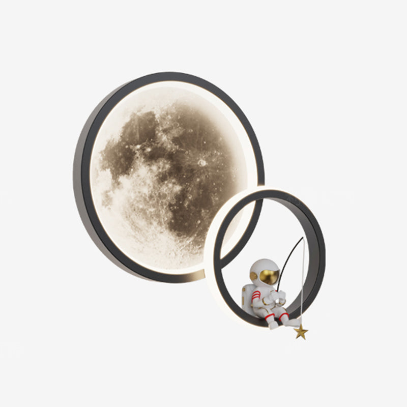 Modern Metal Wall Light Round Shape LED Wall Sconce with Astronaut for Bedroom