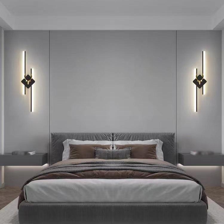 Linear Shape Metal Wall Lights Modern Style 2 Light Wall Mount Lamps in Black