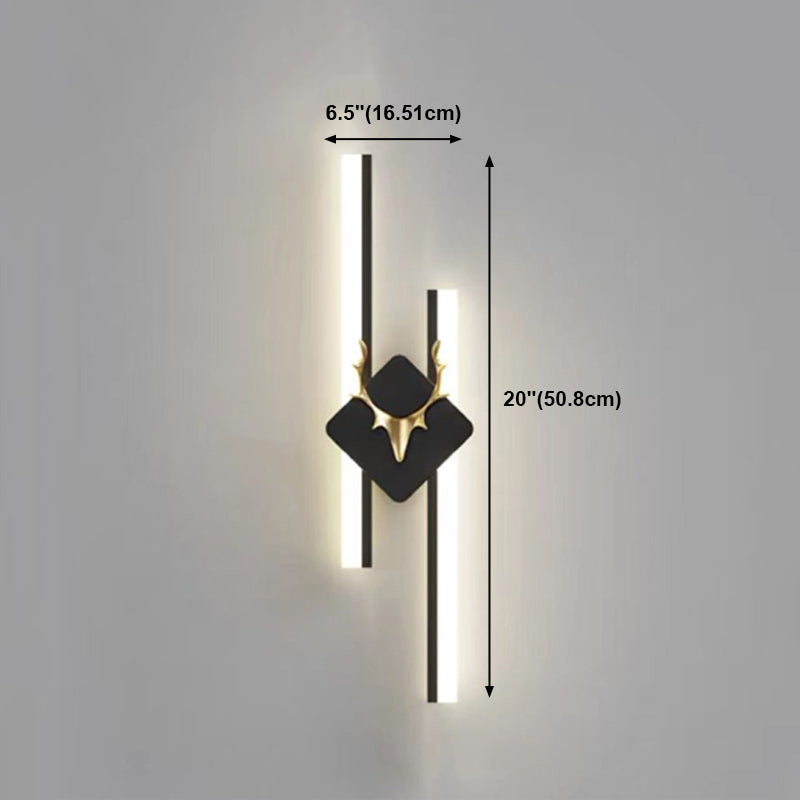 Linear Shape Metal Wall Lights Modern Style 2 Light Wall Mount Lamps in Black