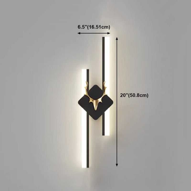 Linear Shape Metal Wall Lights Modern Style 2 Light Wall Mount Lamps in Black