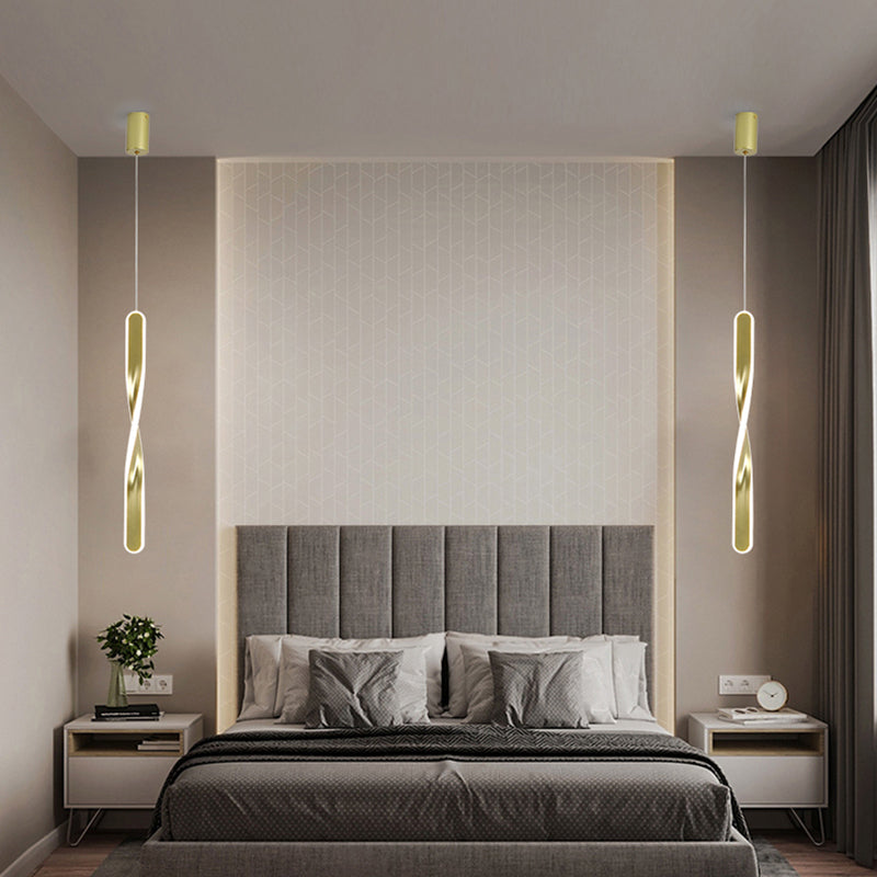 Linear Shape Metal Pendant Light Modern Style 1-Light Hanging Lamp