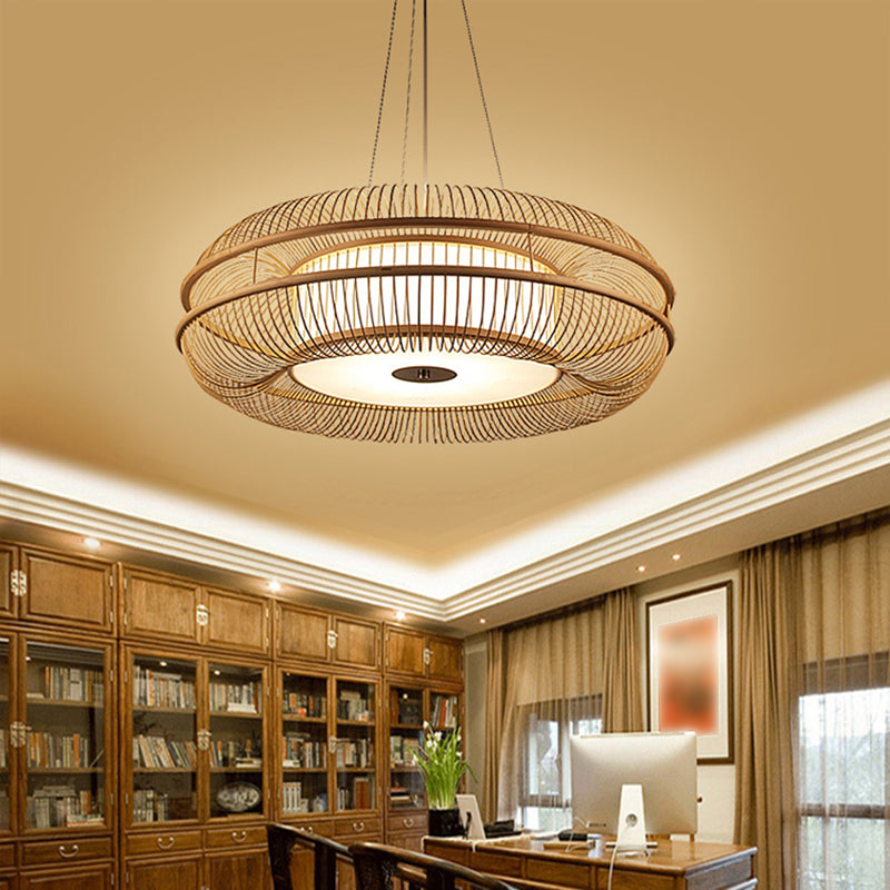 1-Light Japanese Suspended Lighting Fixture Drum Pendant Light Kit for Dining Room