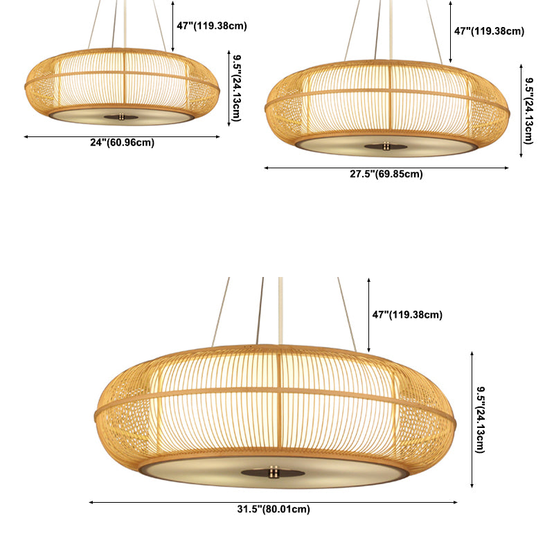 1-Light Japanese Suspended Lighting Fixture Drum Pendant Light Kit for Dining Room
