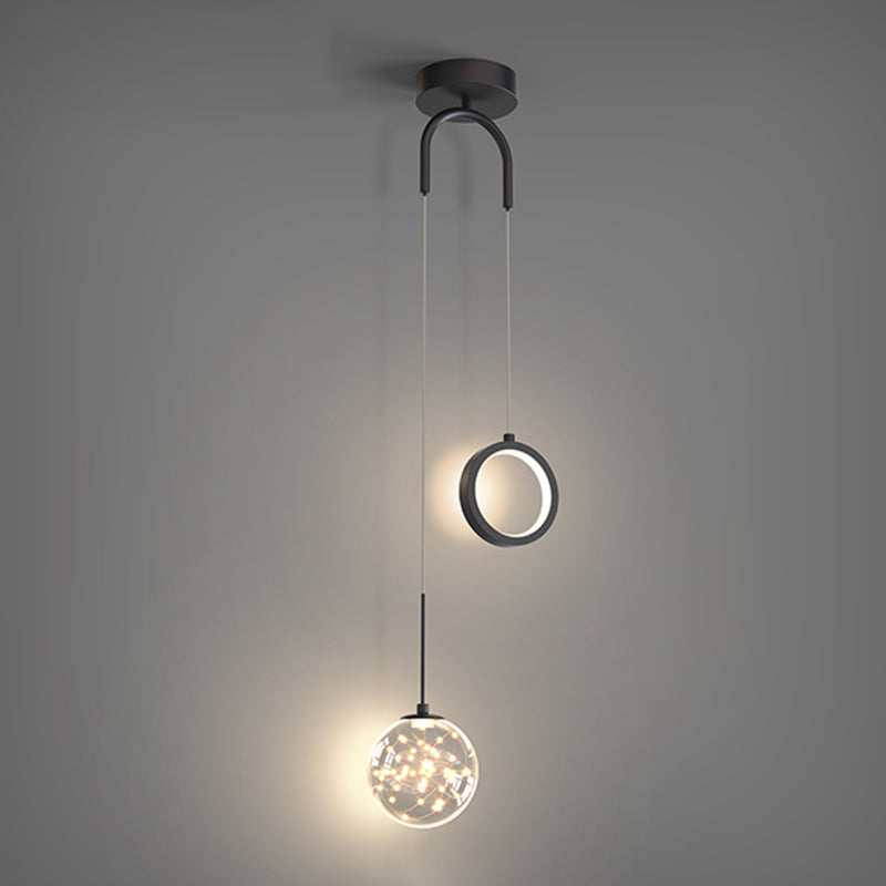 2-Light Spherical Hanging Pendant Modern Style Glass Hanging Lighting for Living Room