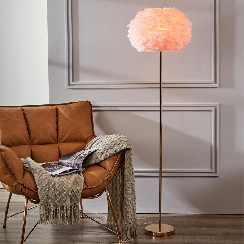 Ball Shape Floor Light Nordic Style Feather Floor Lamp for Living Room