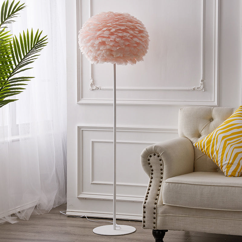 Ball Shape Floor Light Nordic Style Feather Floor Lamp for Living Room