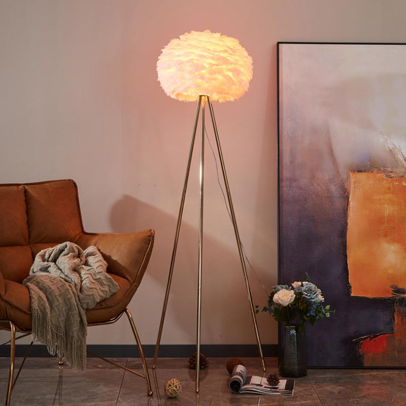 Ball Shape Floor Light Nordic Style Feather Floor Lamp for Living Room