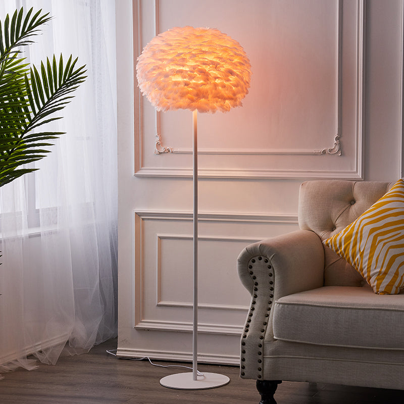 Ball Shape Floor Light Nordic Style Feather Floor Lamp for Living Room