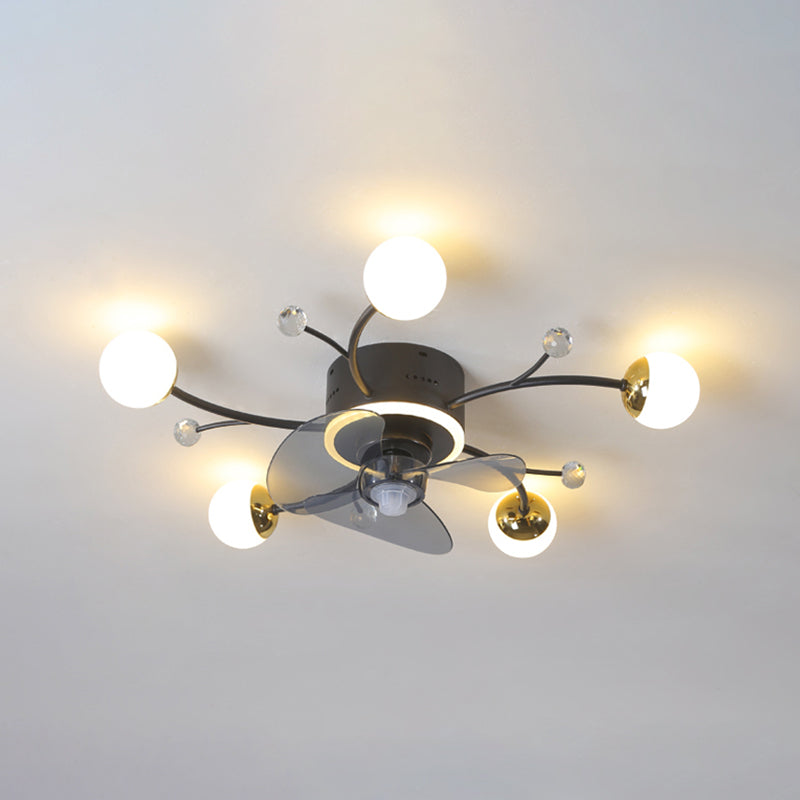 Nordic Style Metal Ceiling Fan Lamp Ball Shape LED Ceiling Fan Light for Living Room